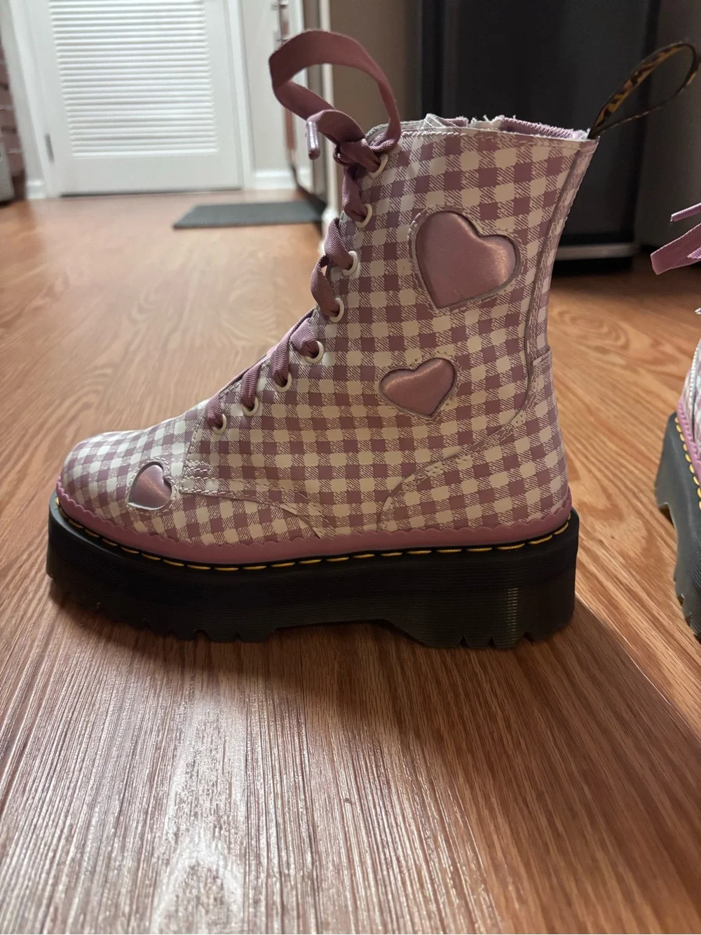 Dr. Martens Jadon Heart Gingham Leather Platform Boot